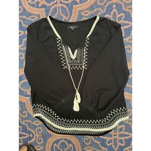 Boho Embroidered Top Womans M 3/4 Sleeve Gypsy Whimisgoth Dark Romance Hippie